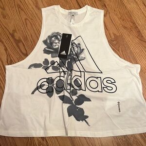 Adidas cropped tank size Large white with black flowers